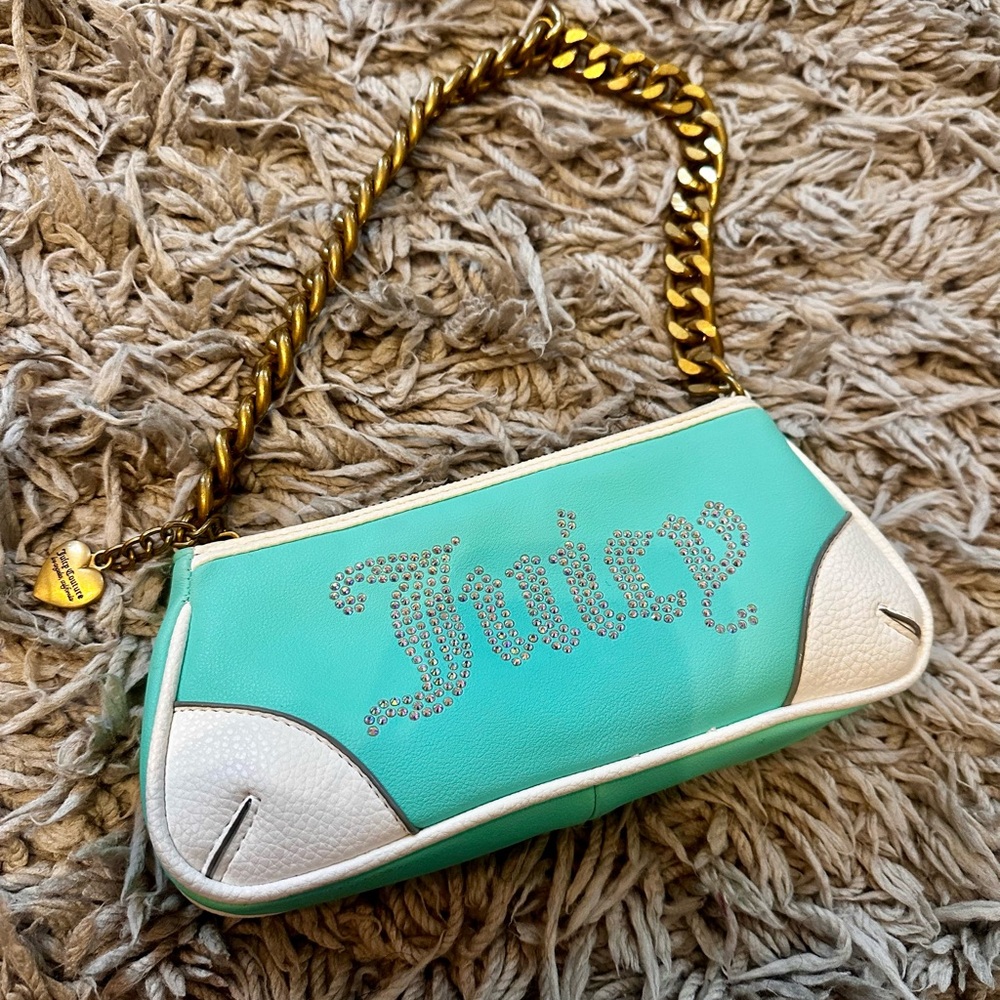 Juicy Couture Turquoise and White Shoulder Bag with Gold Chain